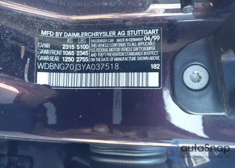 2000 Mercedes-Benz S 430 z USA, uszkodzony, nr VIN WDBNG70J3YA037518